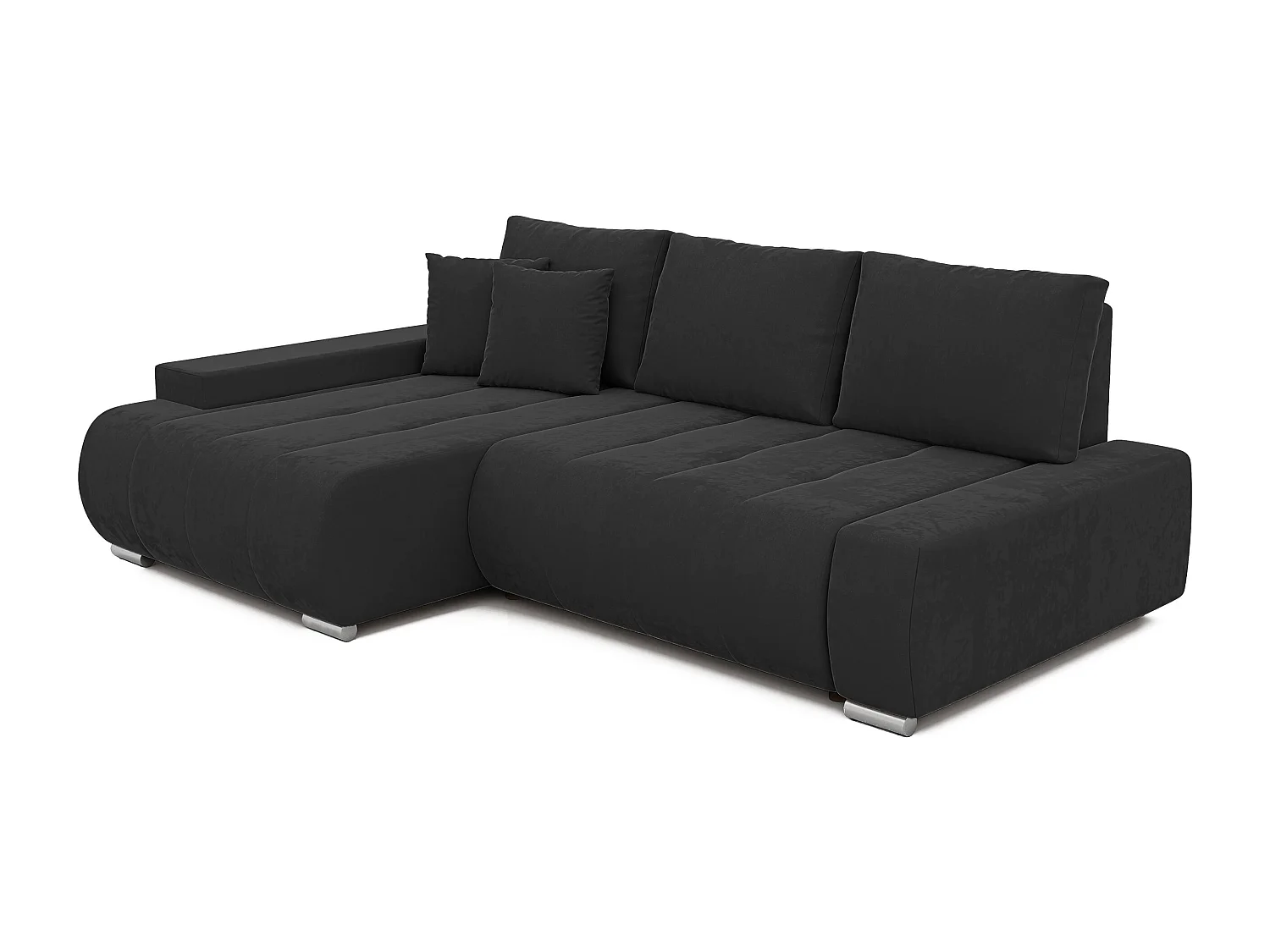 Canapé d'angle gauche convertible en velours, gris anthracite