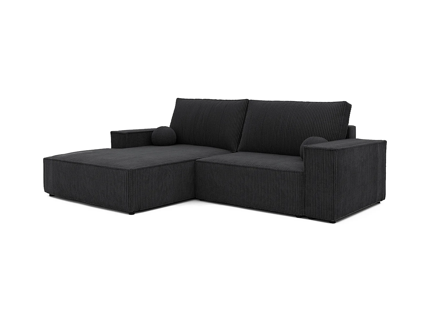 Canapé d'angle droit convertible en velours côtelé, noir