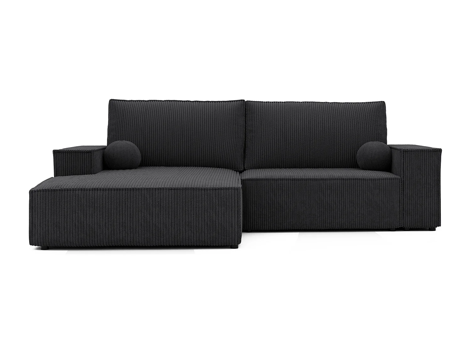 Canapé d'angle droit convertible en velours côtelé, noir