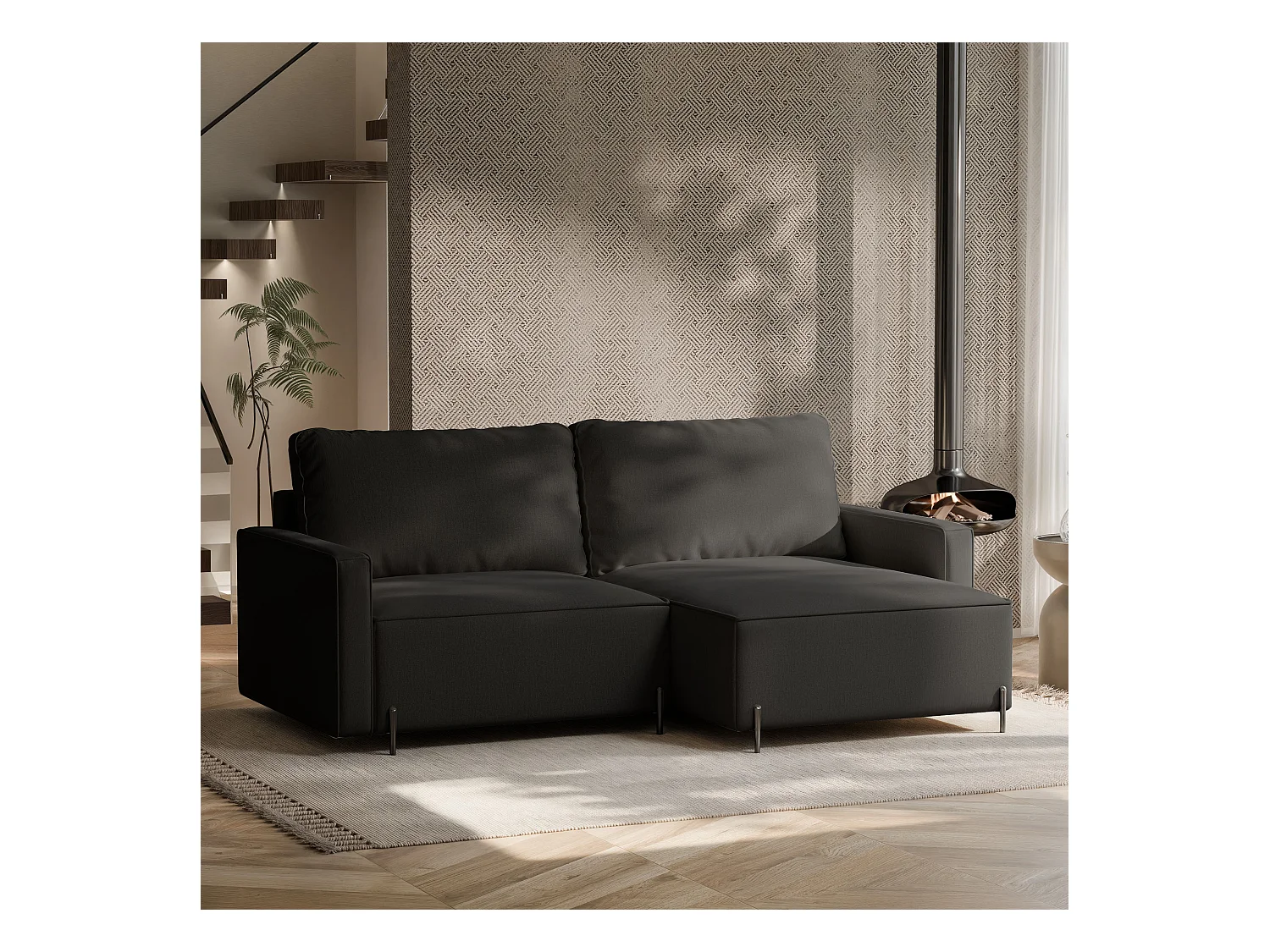 Canapé d'angle droit convertible, noir