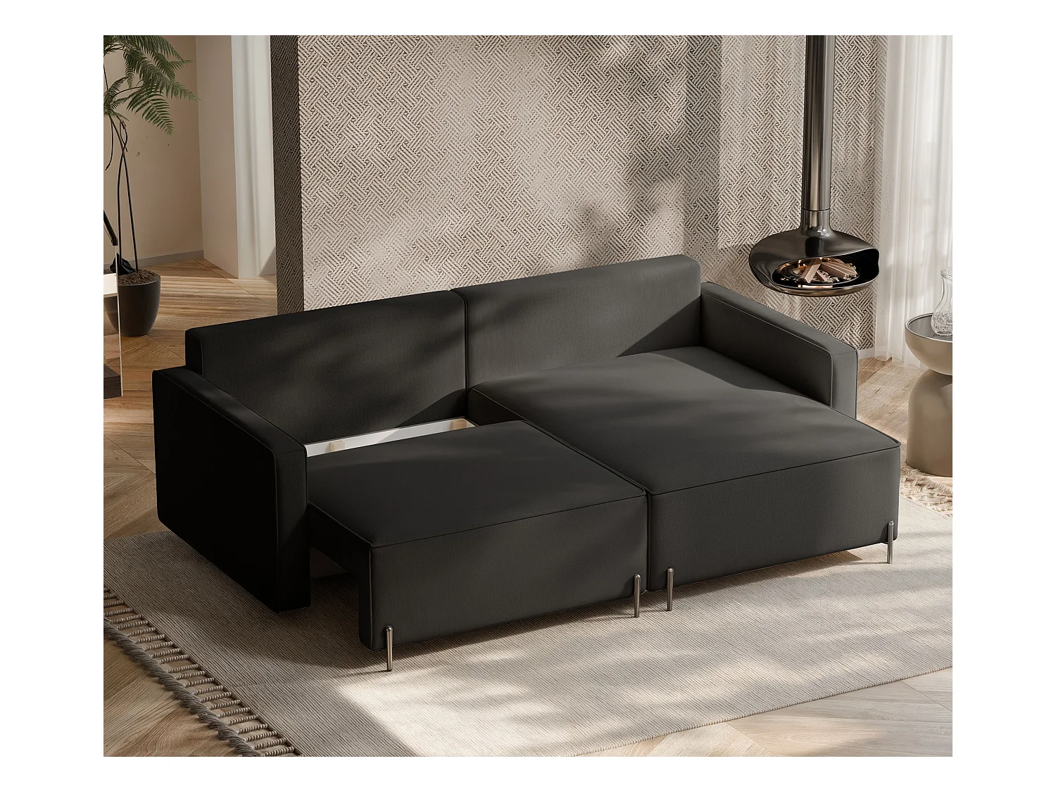 Canapé d'angle droit convertible, noir