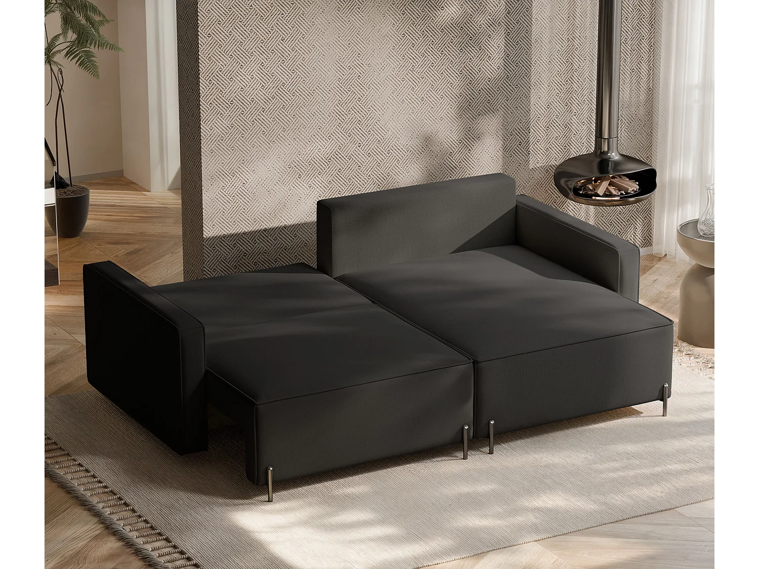 Canapé d'angle droit convertible, noir