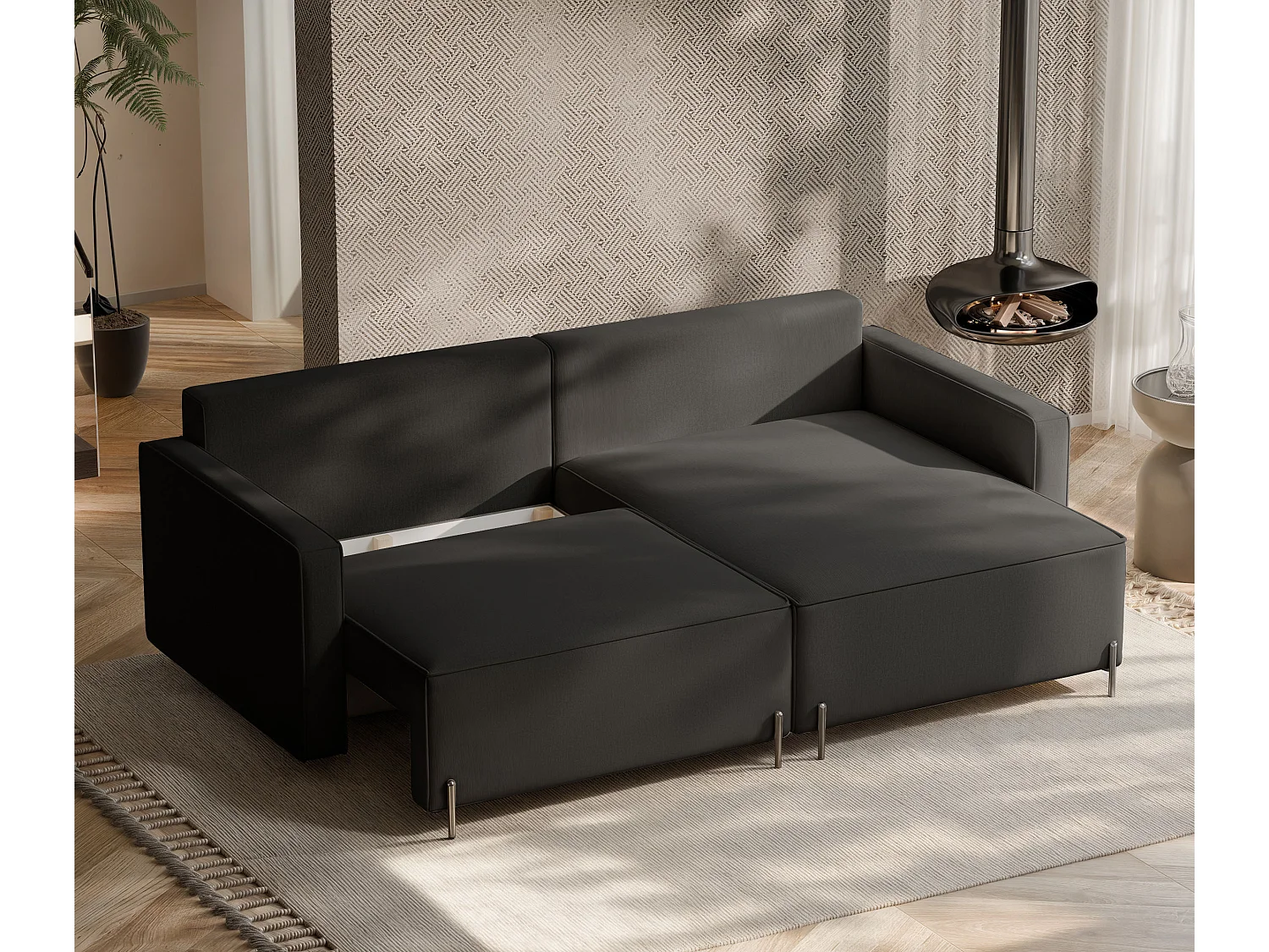 Canapé d'angle droit convertible, noir