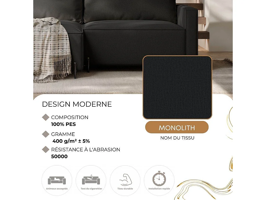 Canapé d'angle droit convertible, noir