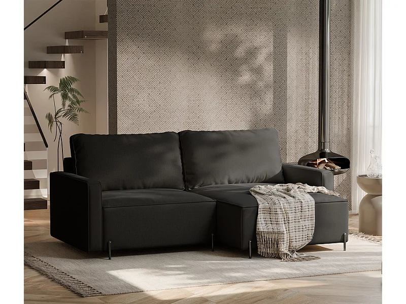Canapé d'angle droit convertible, noir