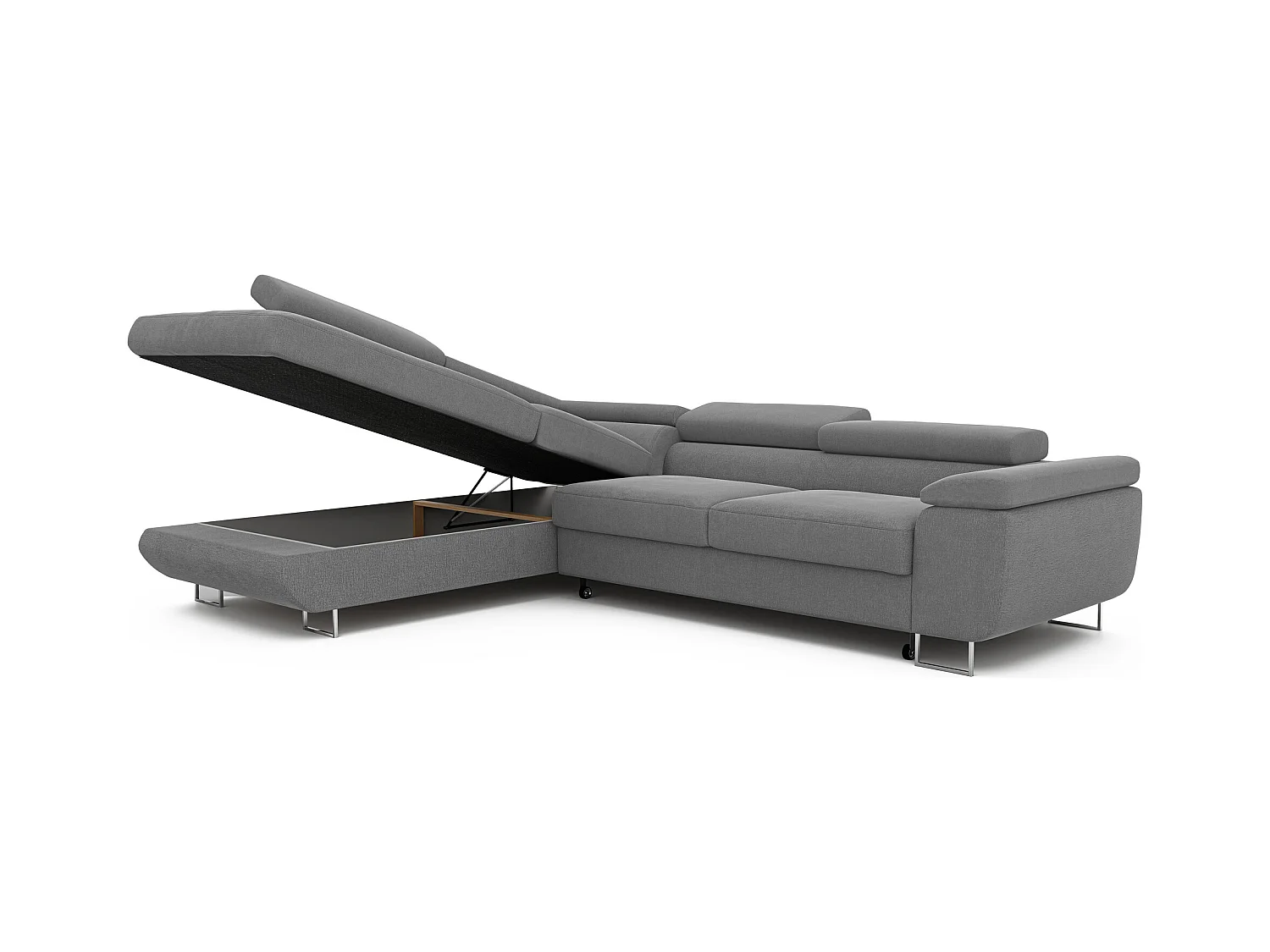 Canapé d'angle gauche convertible en tissu gris