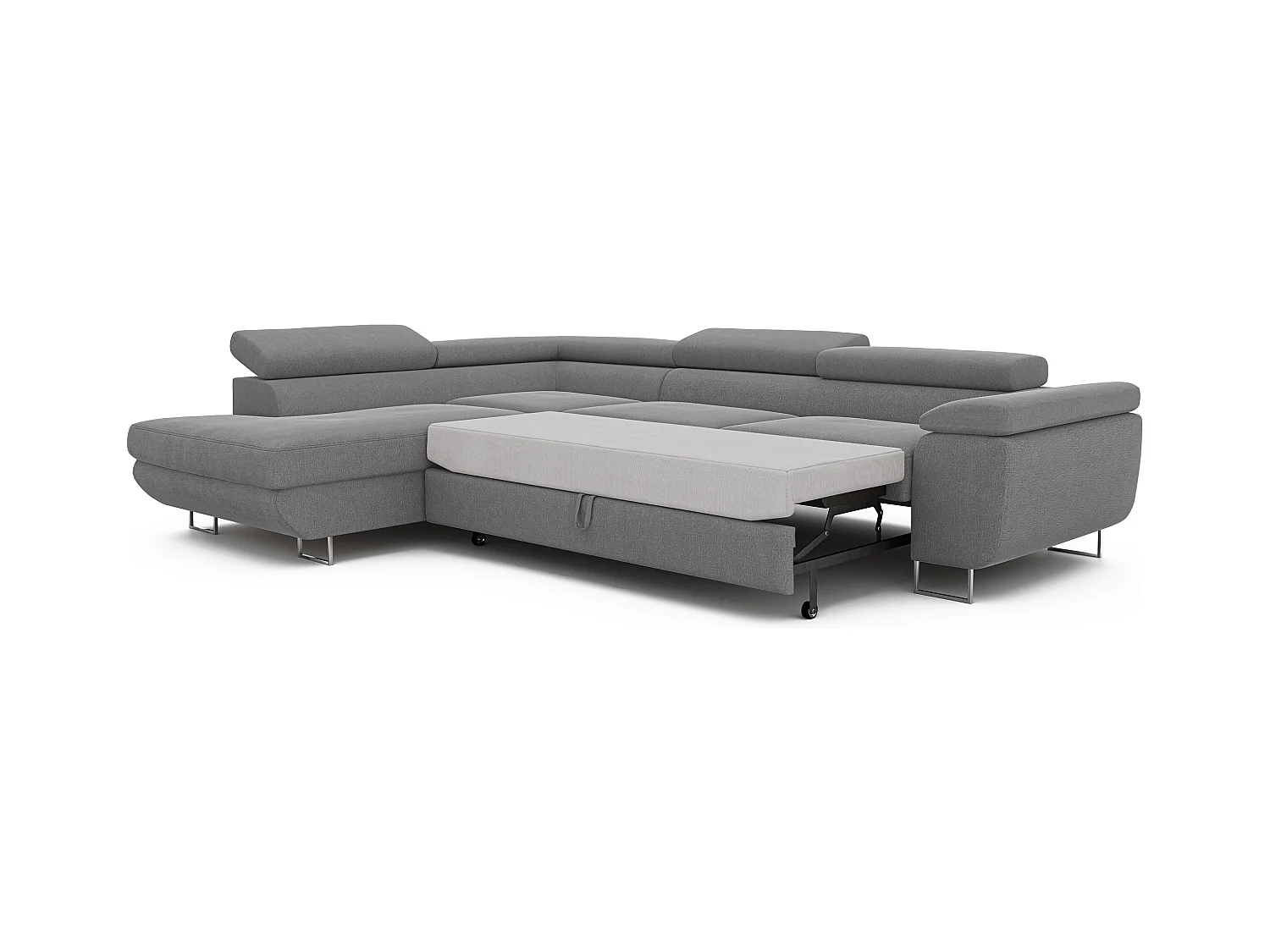 Canapé d'angle gauche convertible en tissu gris