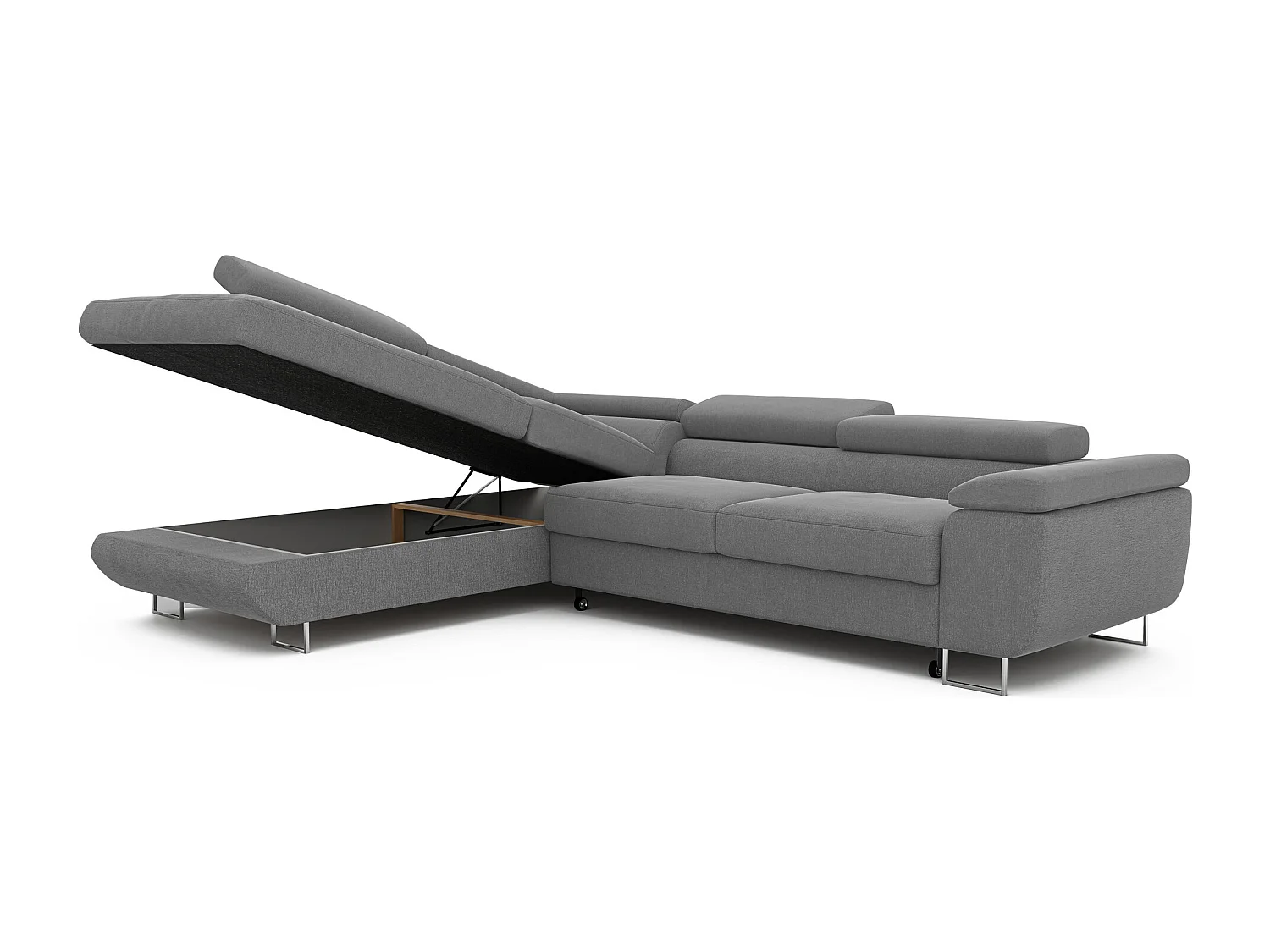 Canapé d'angle gauche convertible en tissu gris