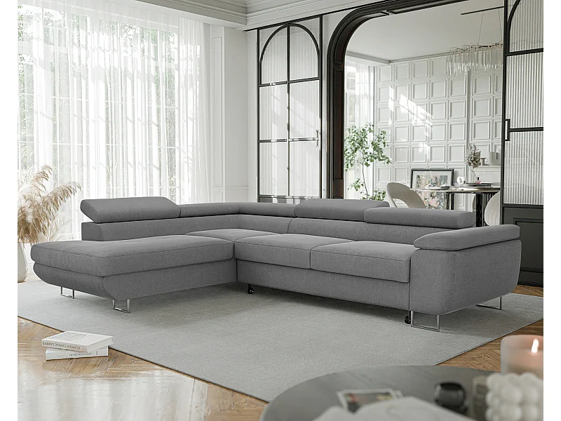 Canapé d'angle gauche convertible en tissu gris