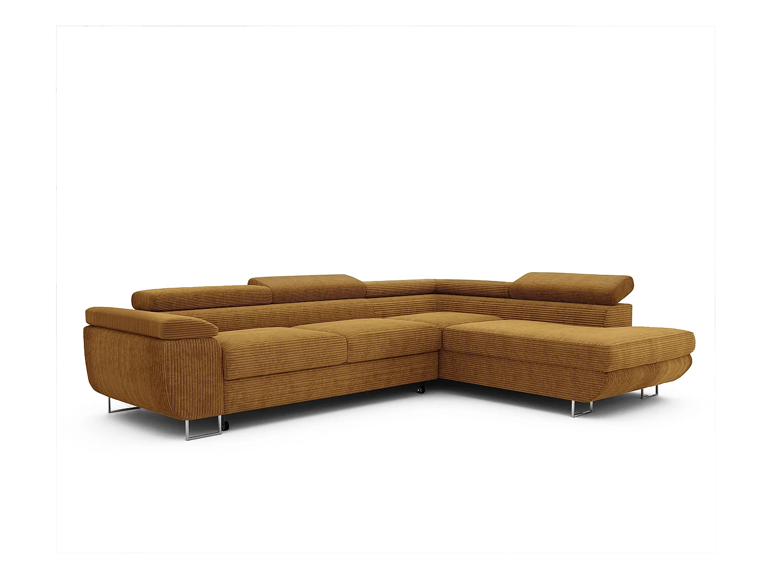 Canapé d'angle droit convertible en tissu jaune moutarde