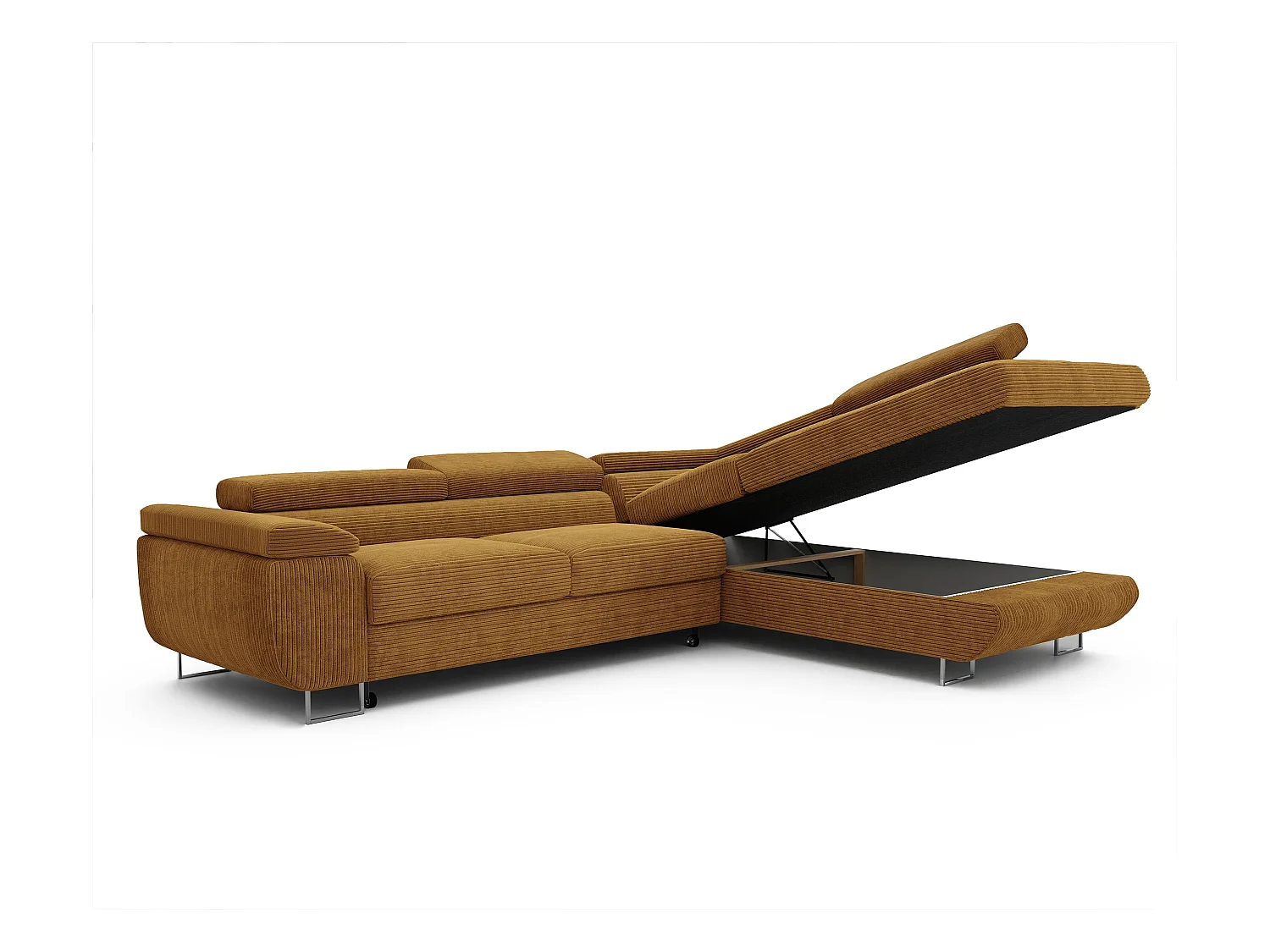 Canapé d'angle droit convertible en tissu jaune moutarde