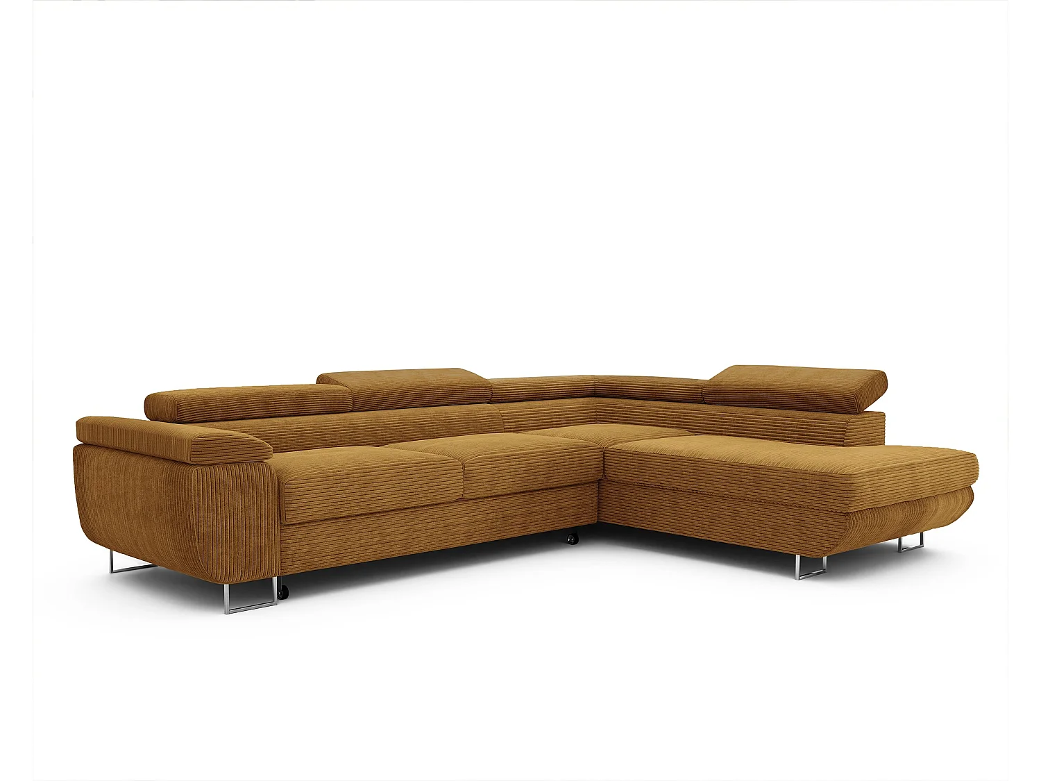 Canapé d'angle droit convertible en tissu jaune moutarde