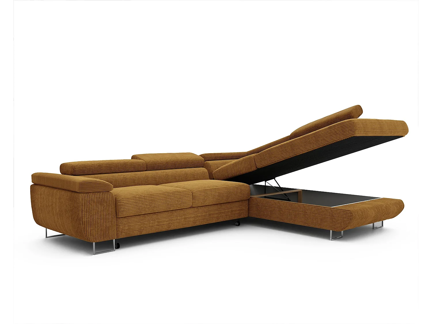 Canapé d'angle droit convertible en tissu jaune moutarde