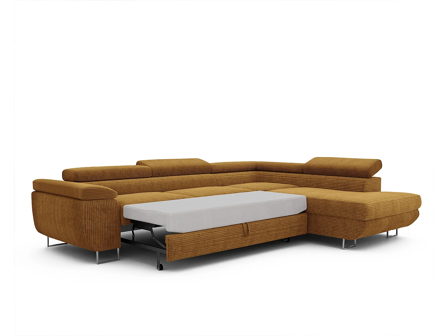 Canapé d'angle droit convertible en tissu jaune moutarde