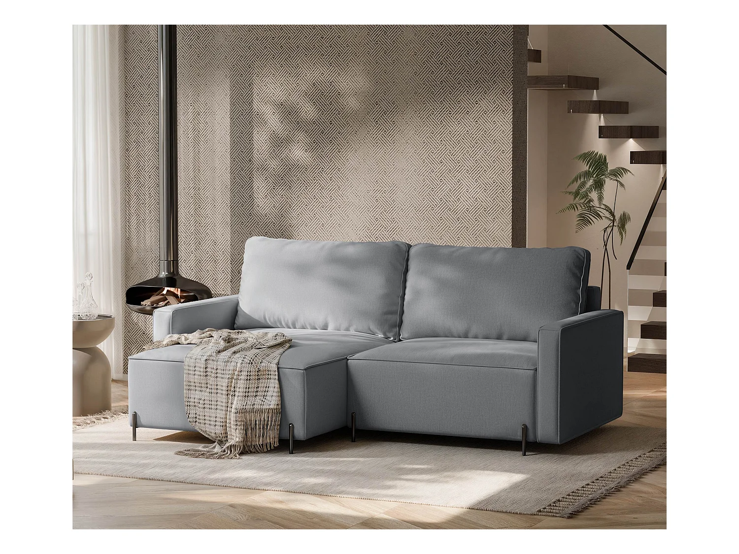 Canapé d'angle gauche convertible, gris