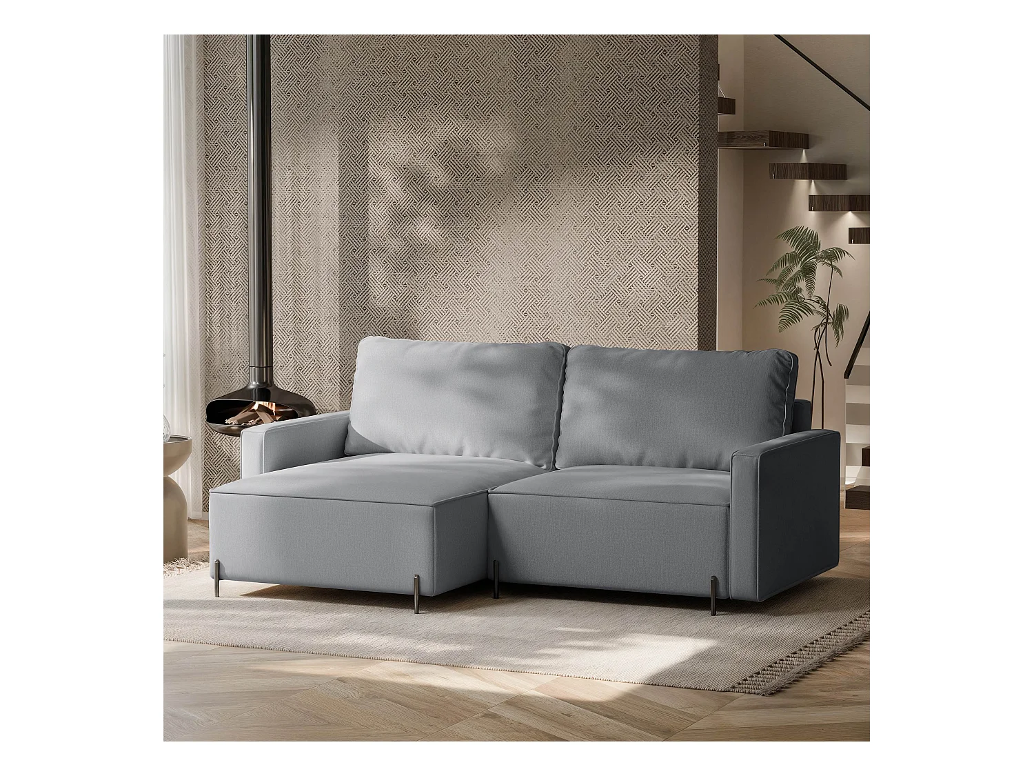 Canapé d'angle gauche convertible, gris