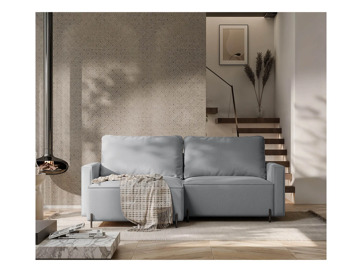 Canapé d'angle gauche convertible, gris