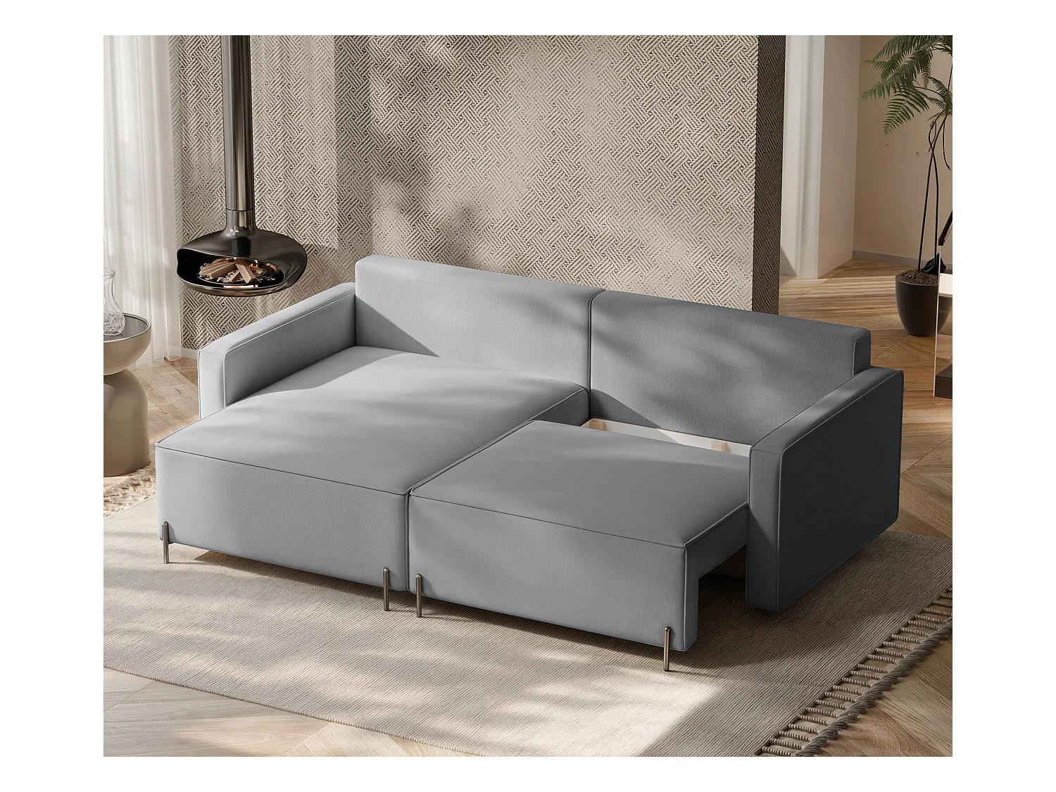 Canapé d'angle gauche convertible, gris