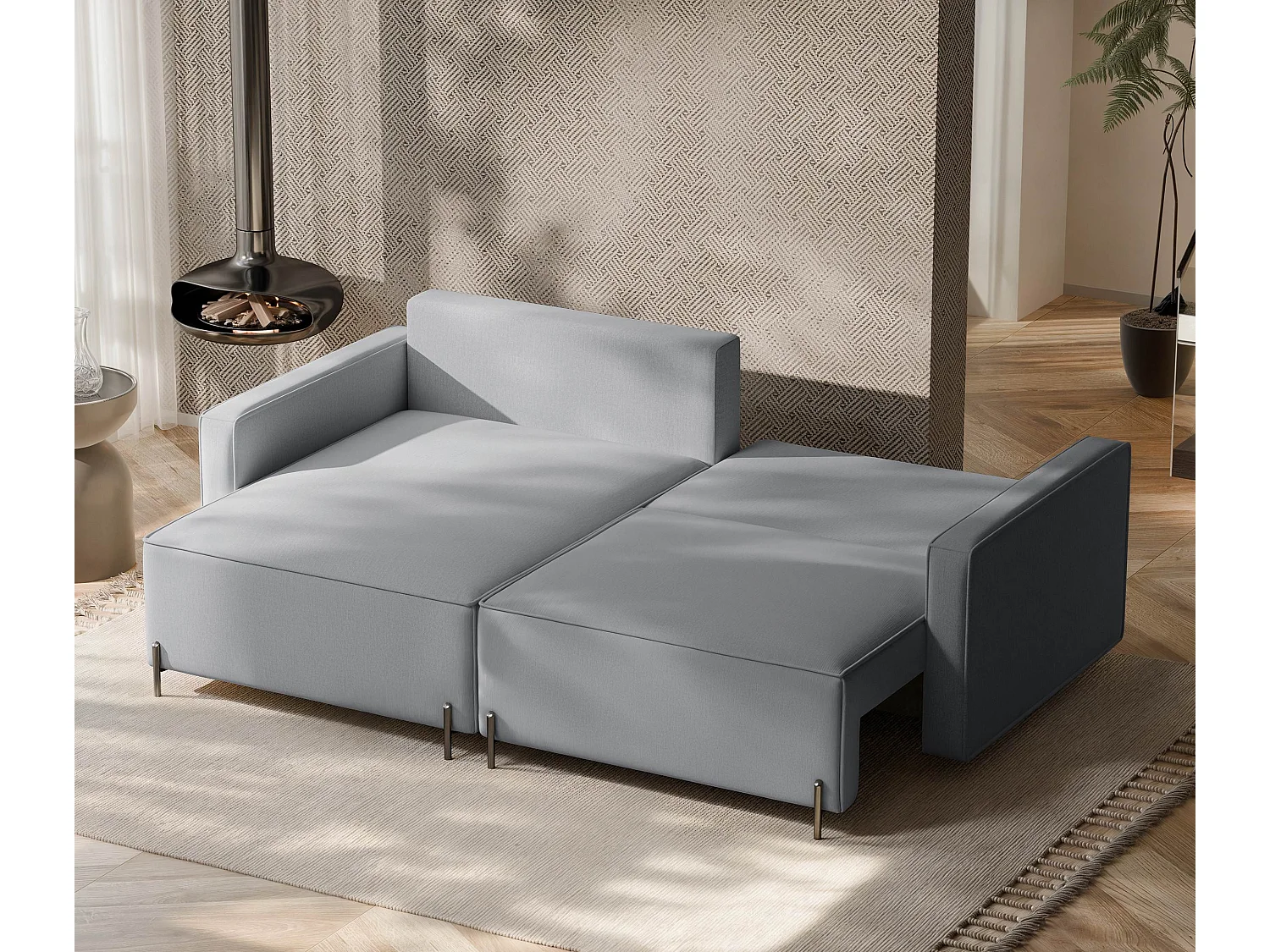 Canapé d'angle gauche convertible, gris