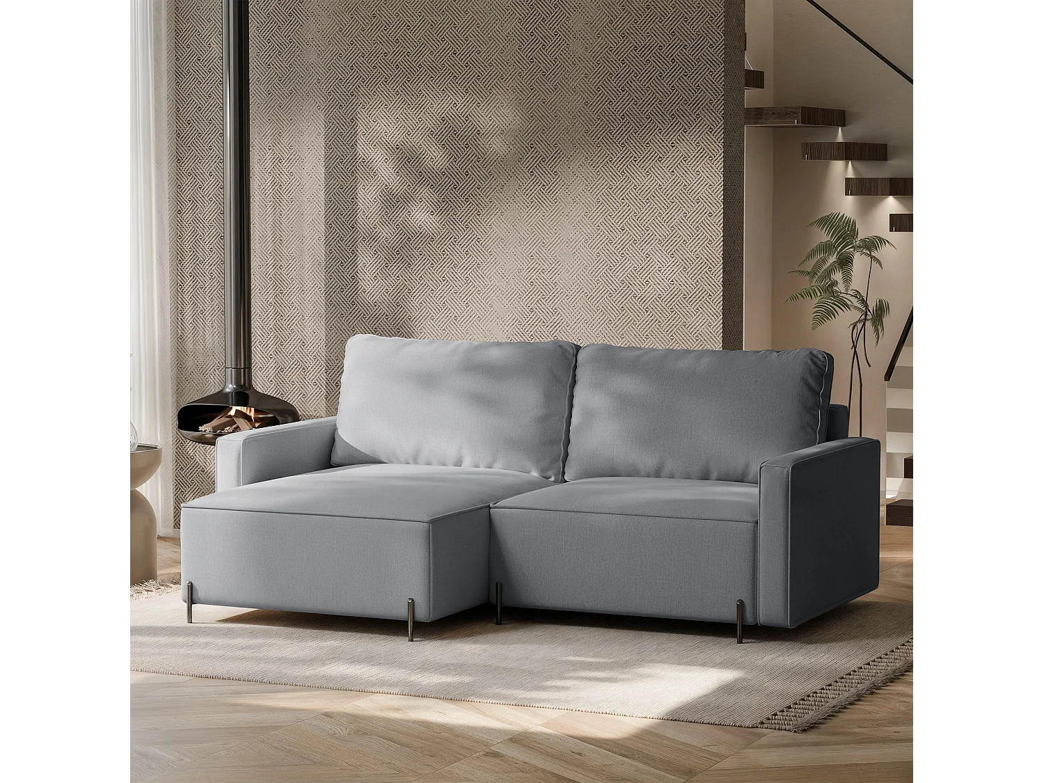 Canapé d'angle gauche convertible, gris