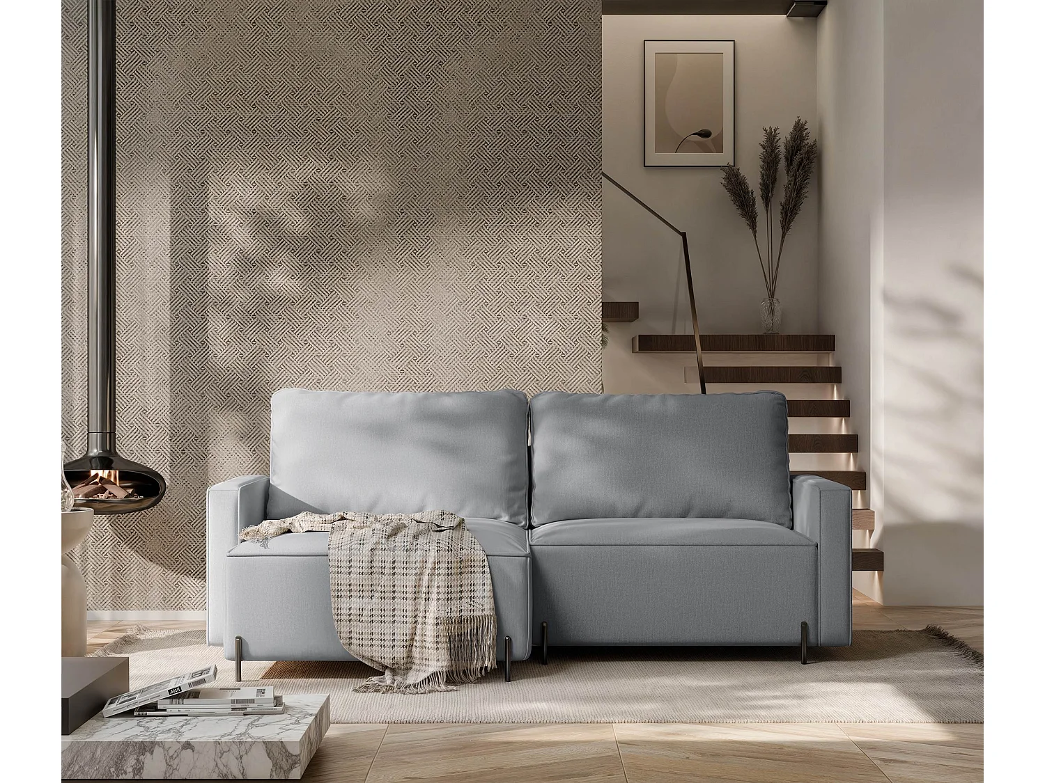 Canapé d'angle gauche convertible, gris