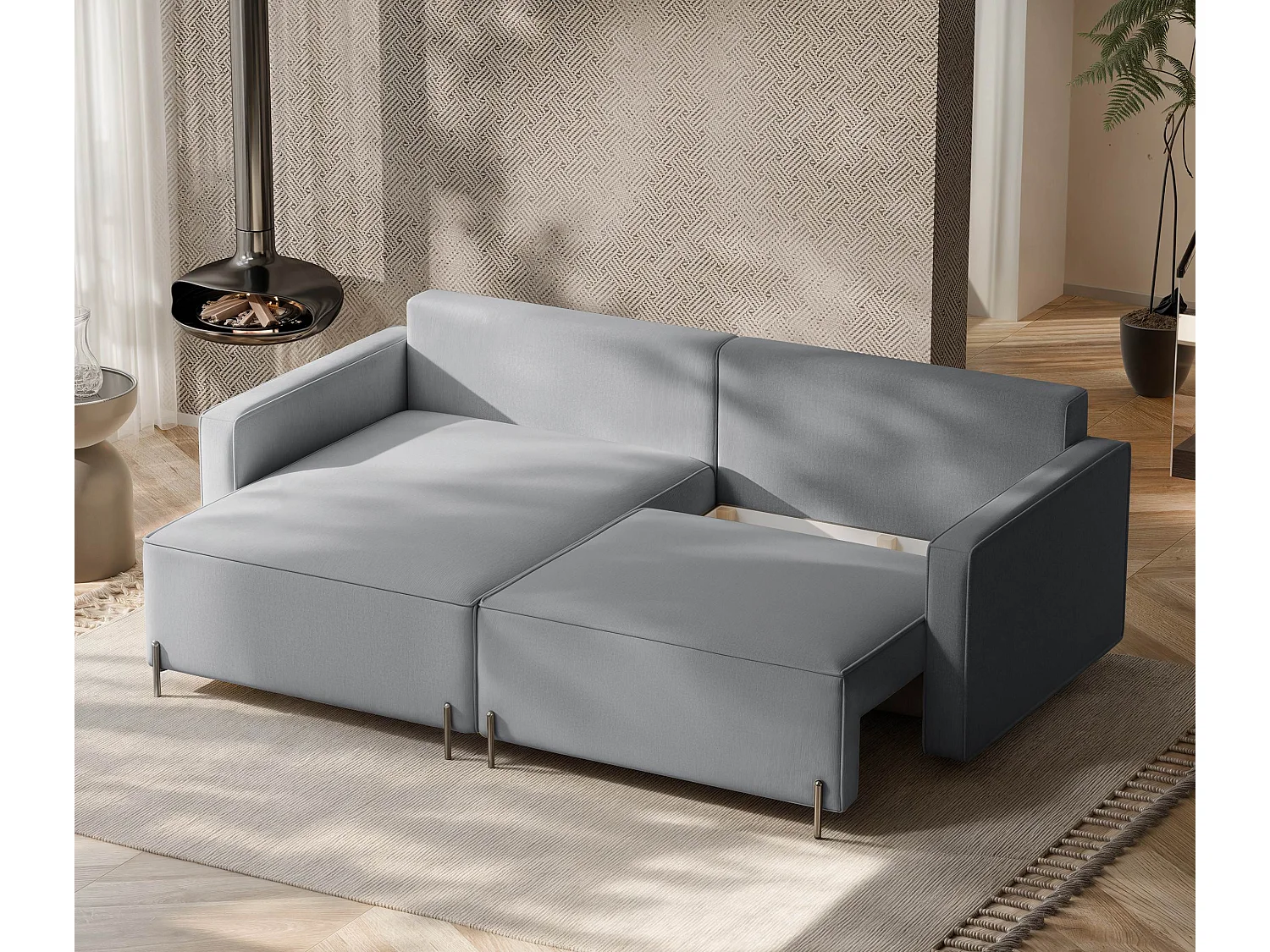 Canapé d'angle gauche convertible, gris