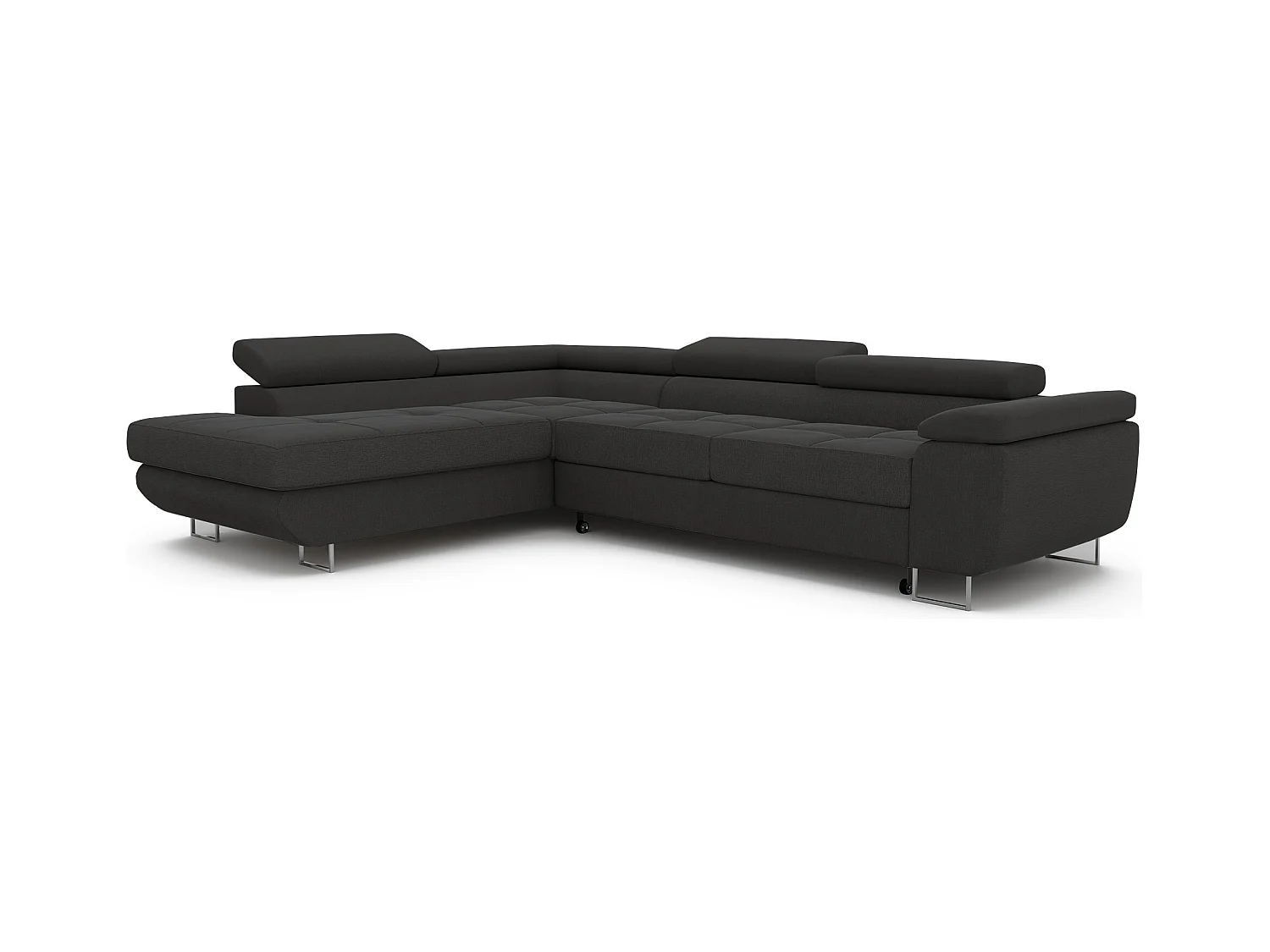 Canapé d'angle gauche convertible en tissu gris foncé