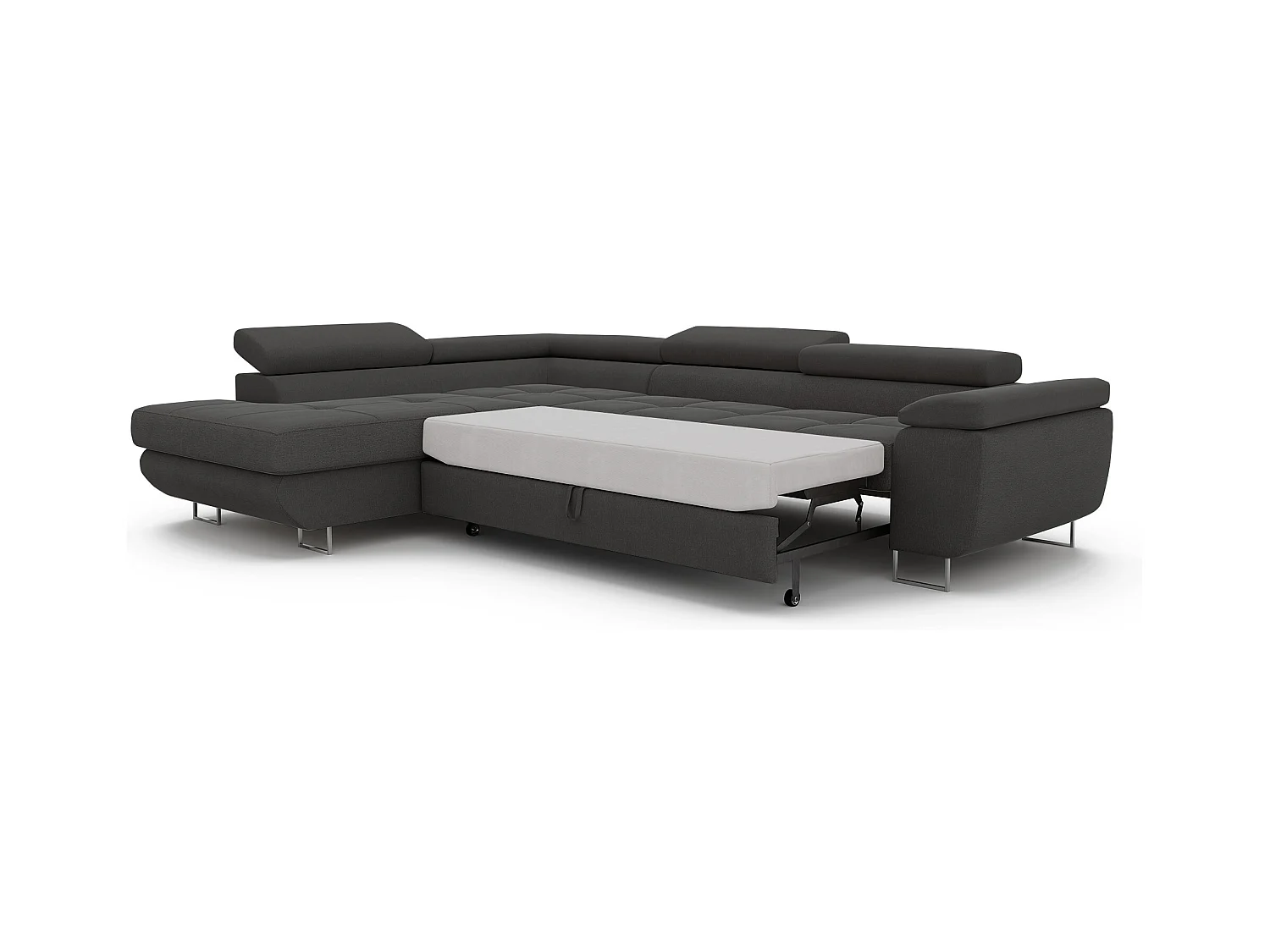 Canapé d'angle gauche convertible en tissu gris foncé