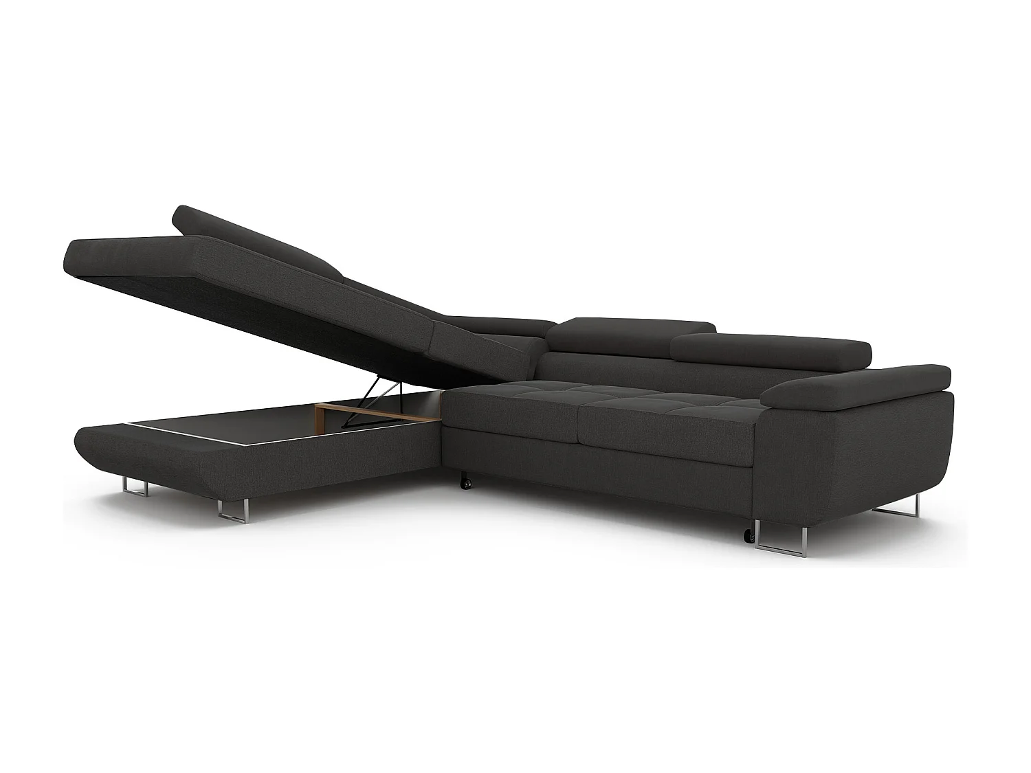 Canapé d'angle gauche convertible en tissu gris foncé