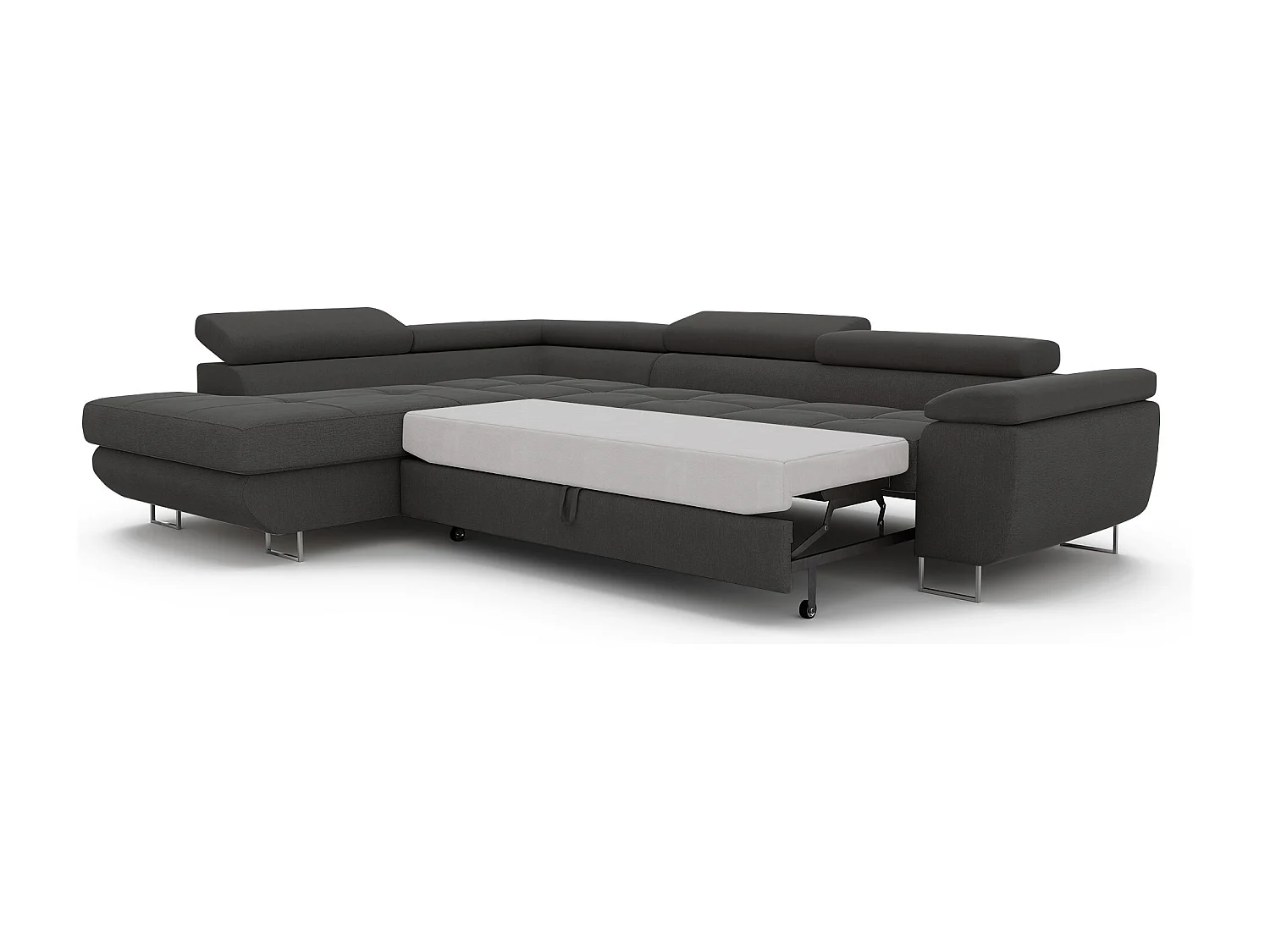 Canapé d'angle gauche convertible en tissu gris foncé