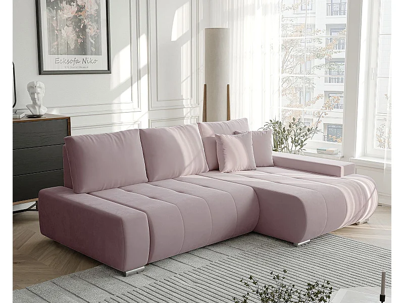 Canapé d'angle droit convertible en velours, violet