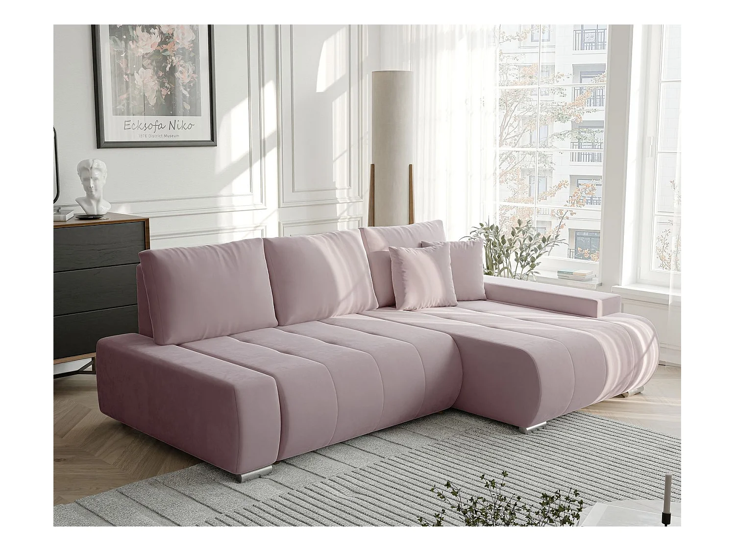 Canapé d'angle droit convertible en velours, violet