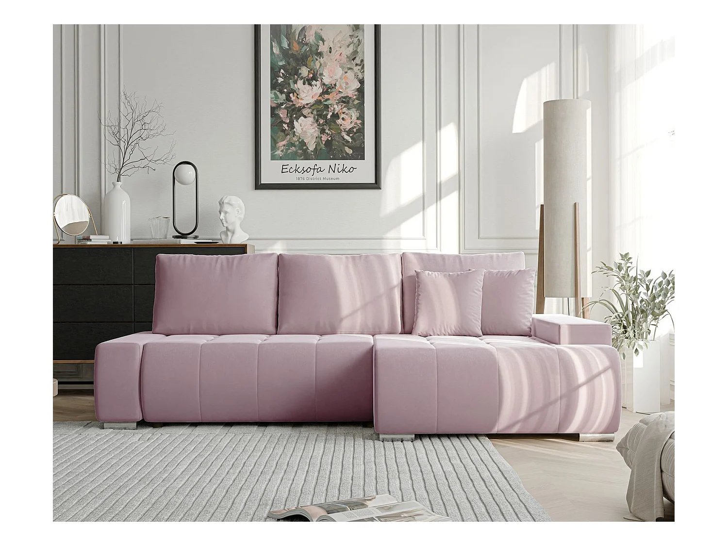 Canapé d'angle droit convertible en velours, violet