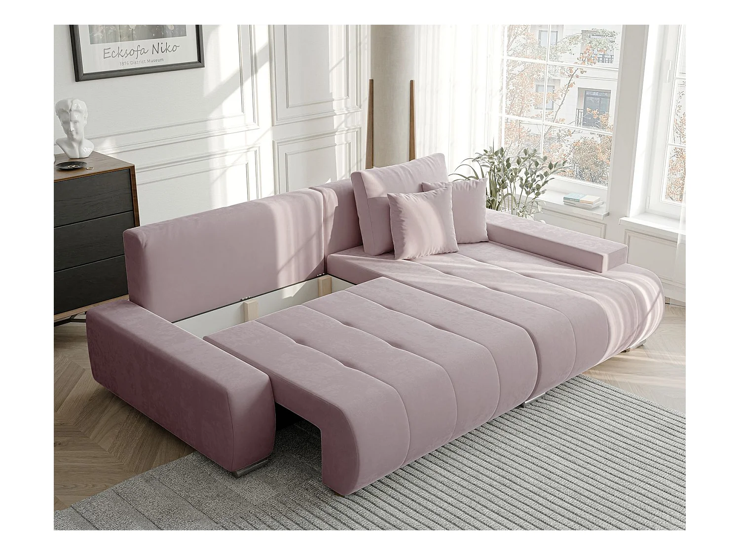 Canapé d'angle droit convertible en velours, violet