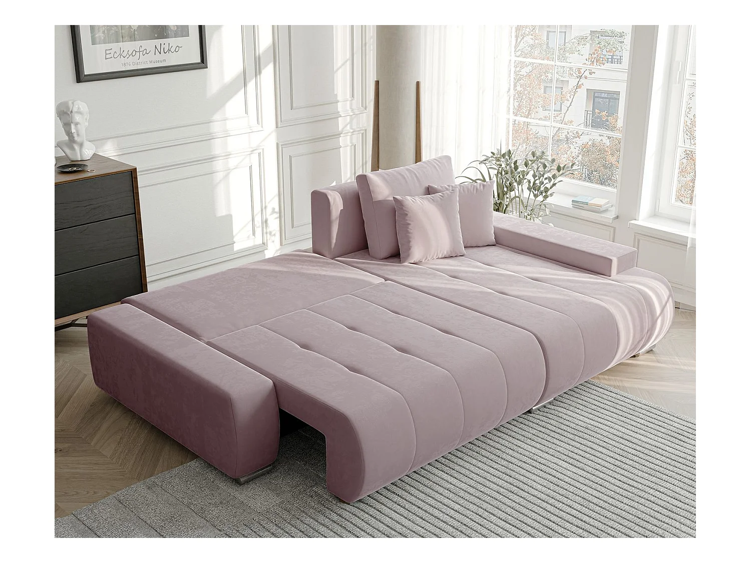 Canapé d'angle droit convertible en velours, violet