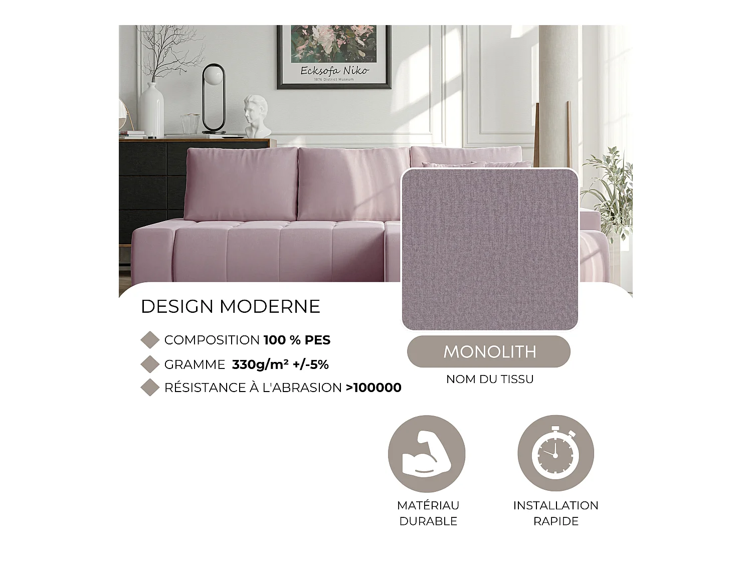 Canapé d'angle droit convertible en velours, violet