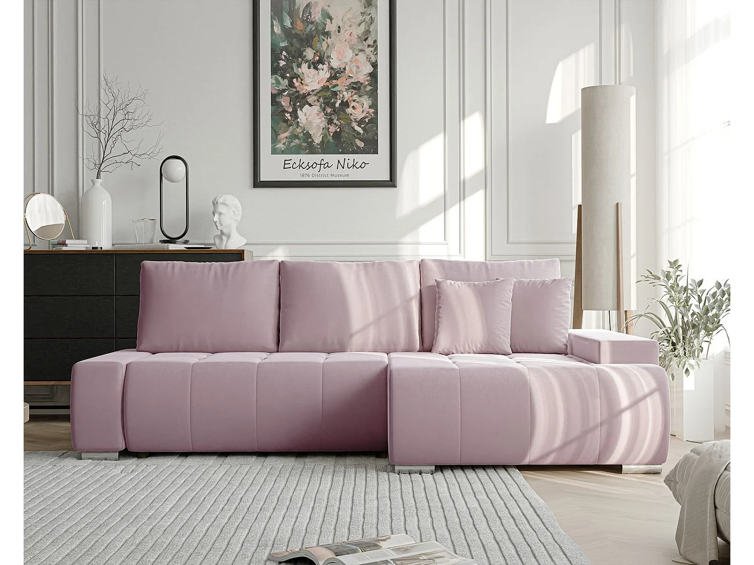 Canapé d'angle droit convertible en velours, violet