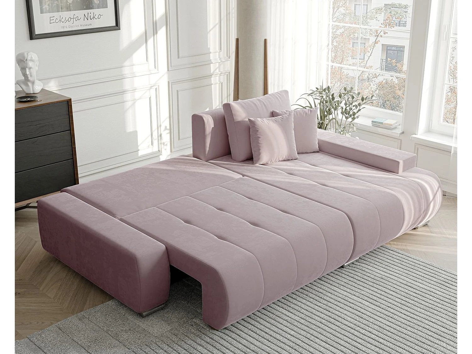 Canapé d'angle droit convertible en velours, violet