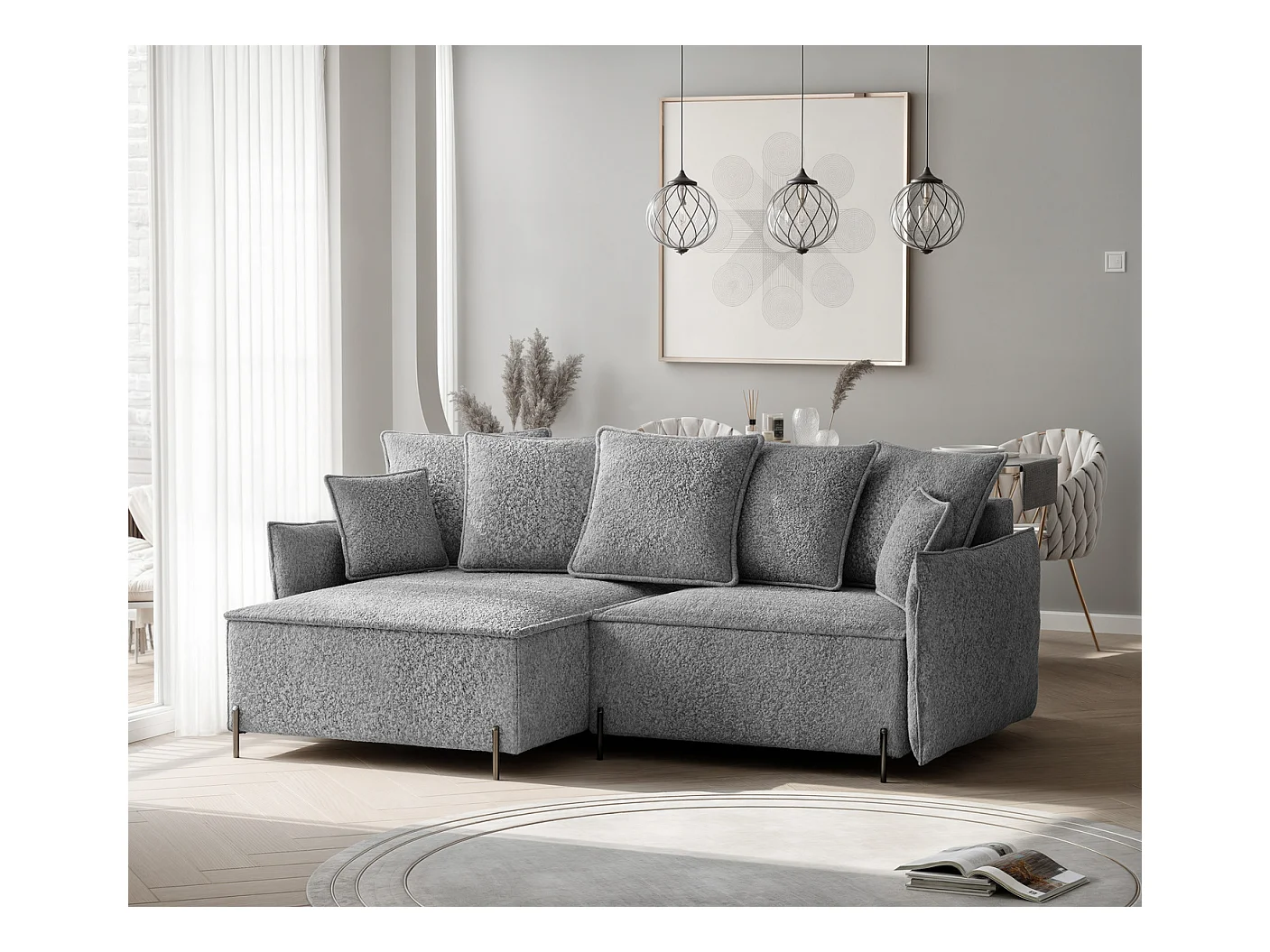 Canapé d'angle gauche convertible, gris