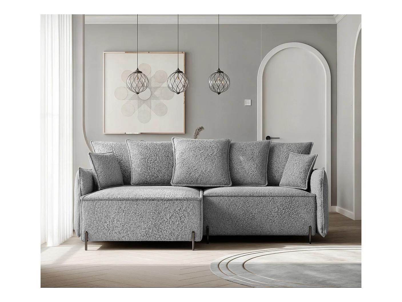 Canapé d'angle gauche convertible, gris