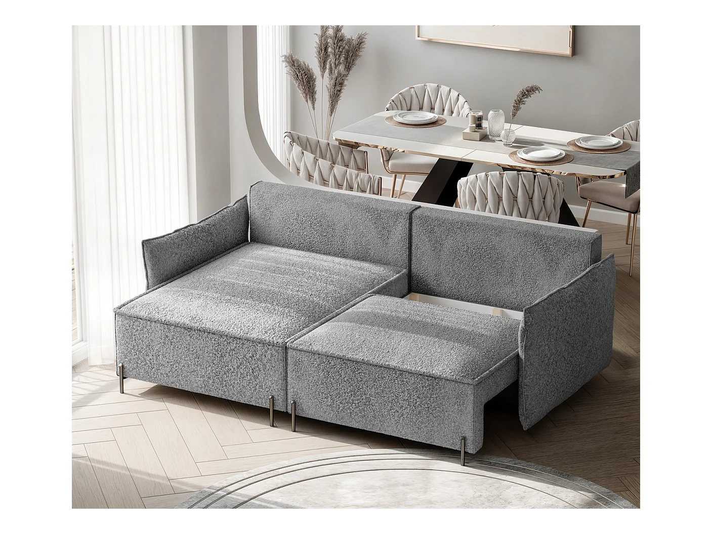 Canapé d'angle gauche convertible, gris