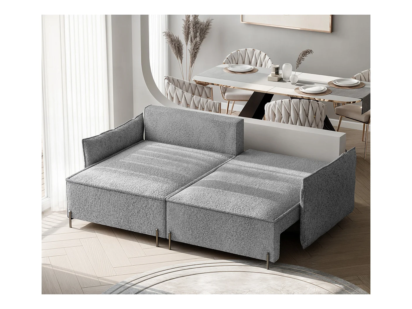 Canapé d'angle gauche convertible, gris