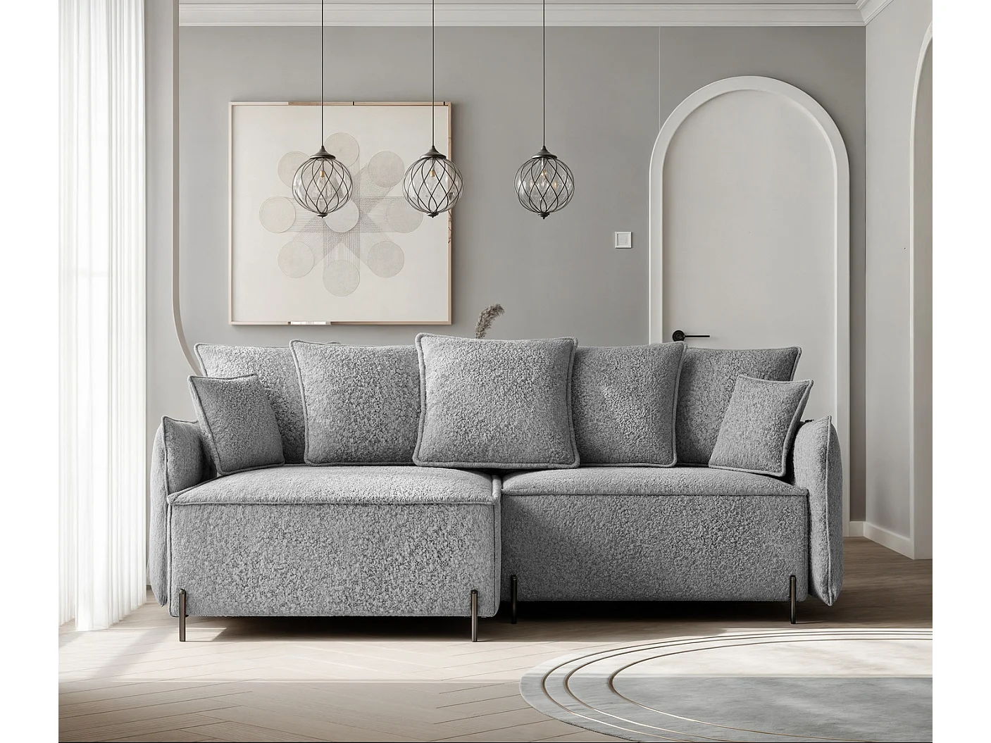 Canapé d'angle gauche convertible, gris