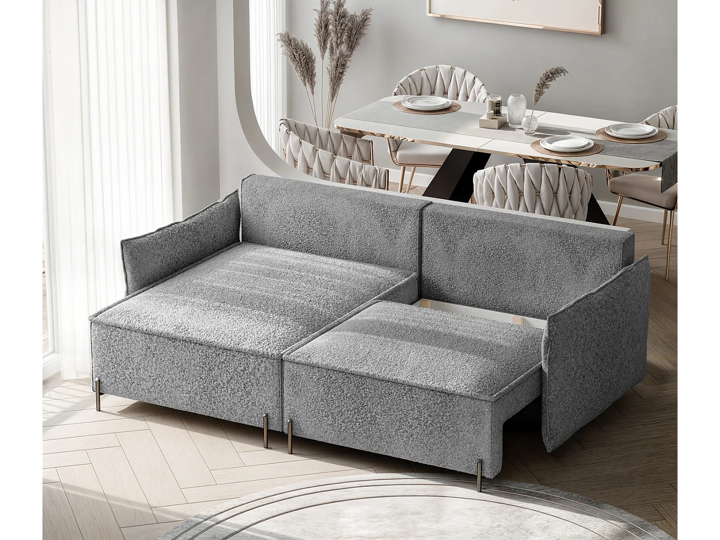 Canapé d'angle gauche convertible, gris