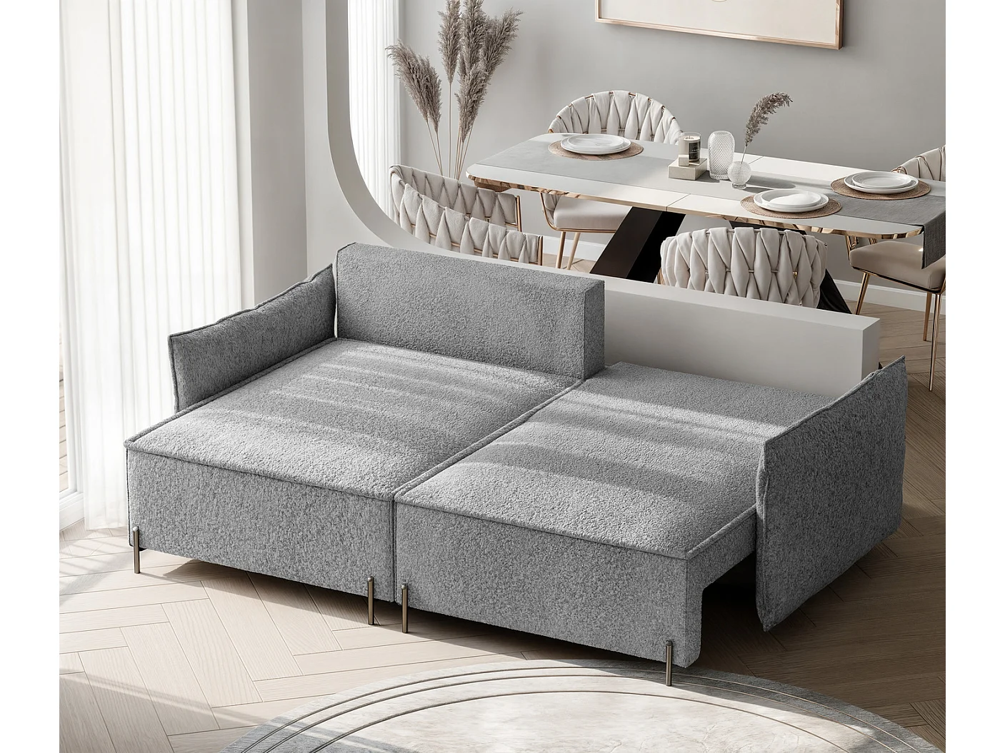 Canapé d'angle gauche convertible, gris