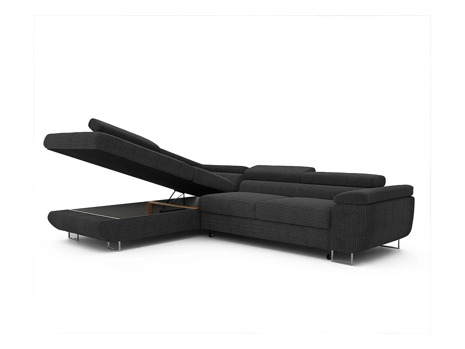 Canapé d'angle gauche convertible en tissu noir