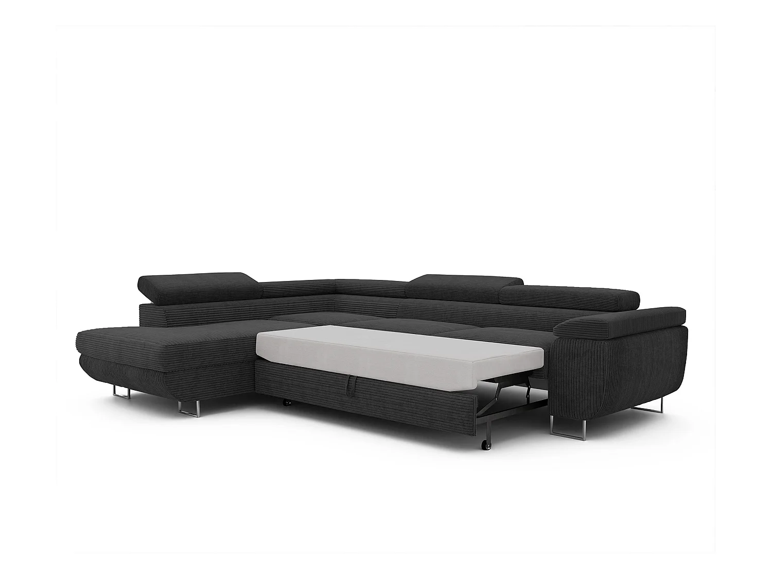 Canapé d'angle gauche convertible en tissu noir