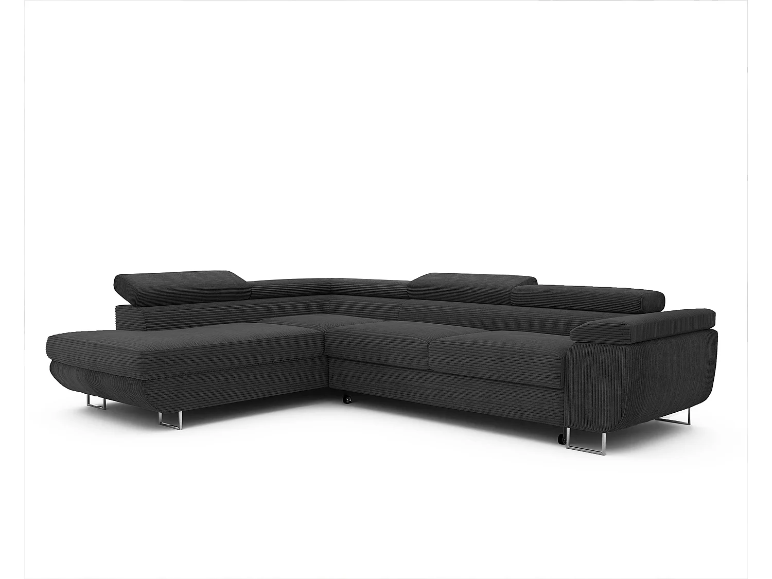 Canapé d'angle gauche convertible en tissu noir
