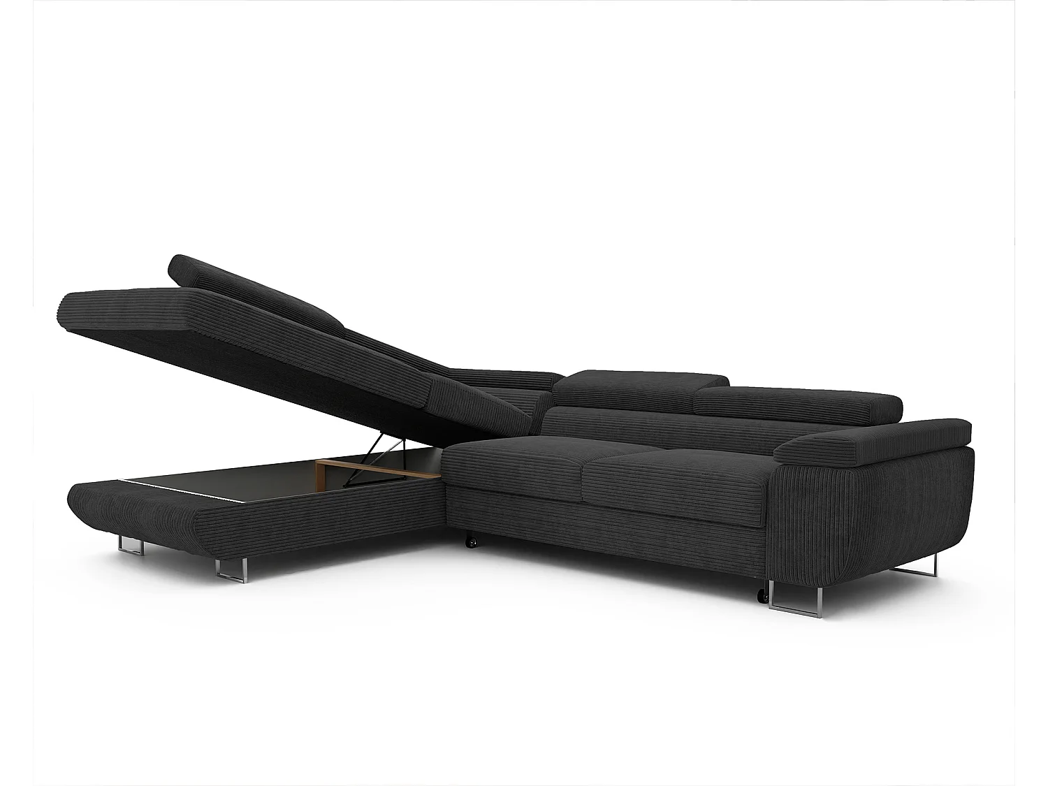 Canapé d'angle gauche convertible en tissu noir