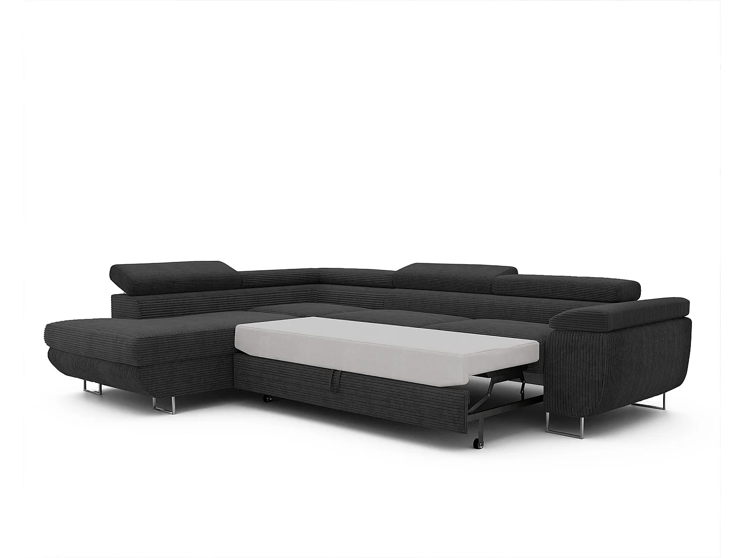 Canapé d'angle gauche convertible en tissu noir